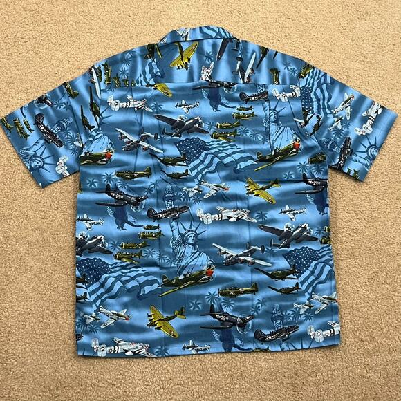 NWOT Pacific Legend USA Fighter War Plane Hawaiian Shirt Blue Size XL - Picture 4 of 5